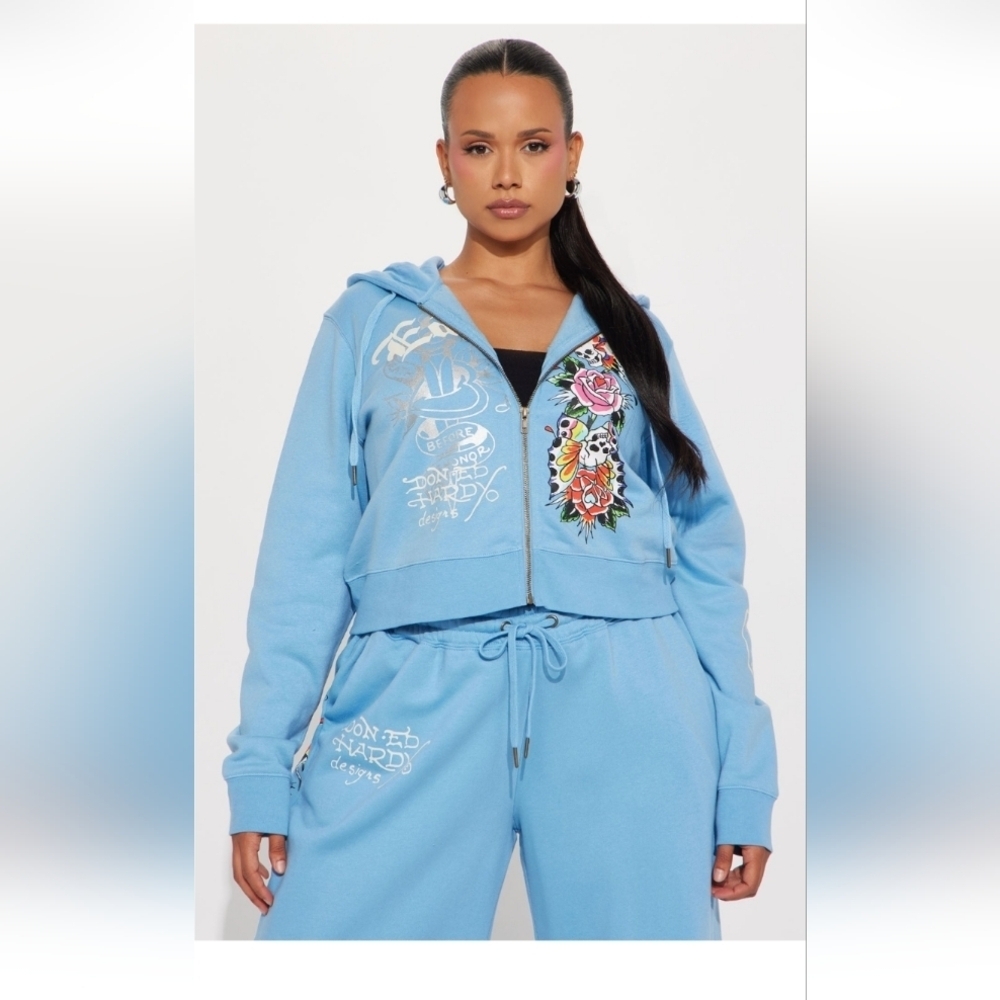 Ed Hardy Skull Haven Zip Up Hoodie - Light Blue Size 1X (NWOT)